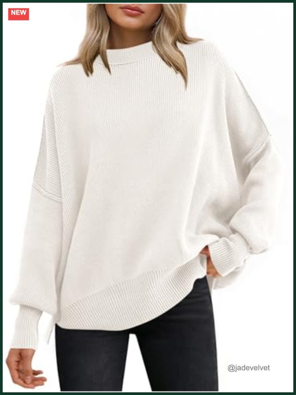 Oversized Knit Pullover Sweater – Batwing Sleeves, Ribbed, Cozy Fall Top